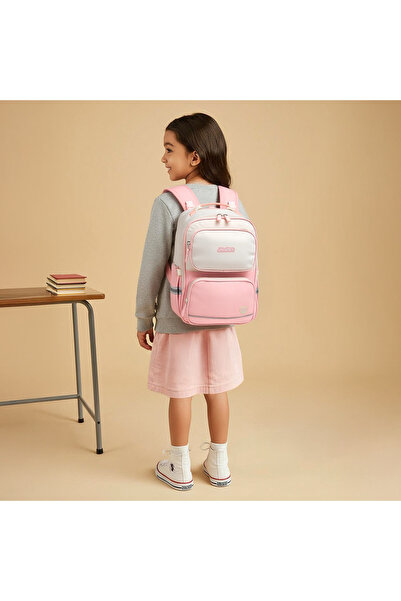 Juniors Logo Detail Backpack with Adjustable Straps and Zip Closure - 15 inches