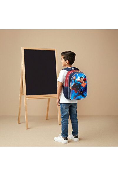 Warner Bros Superman Print Backpack with Adjustable Shoulder Straps and Zip Closure - 16 inches