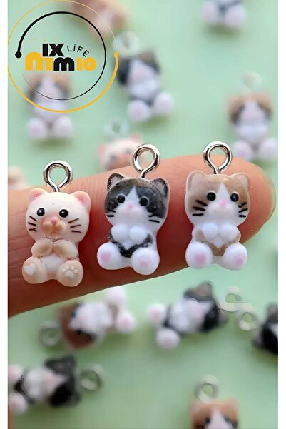 MixmioLife Sevimli Mini Kedi Kolye Ucu Reçine Takı Küpe Bileklik Anahtarlık A...