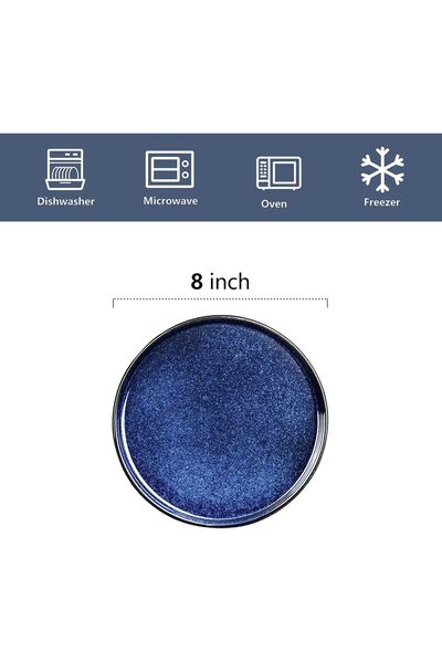 vicrays Ceramic Salad Plates Set - 8 inch Porcelain Flat Appetizer Plates, Set of 6 (Star Blue)