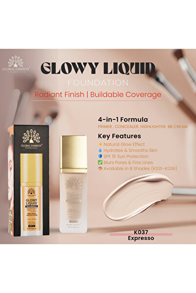 global fashion Global Fashion Foundation, 4in1: Primer + Concealer + Illuminator + BB cream, SPF 15, K037, Espresso