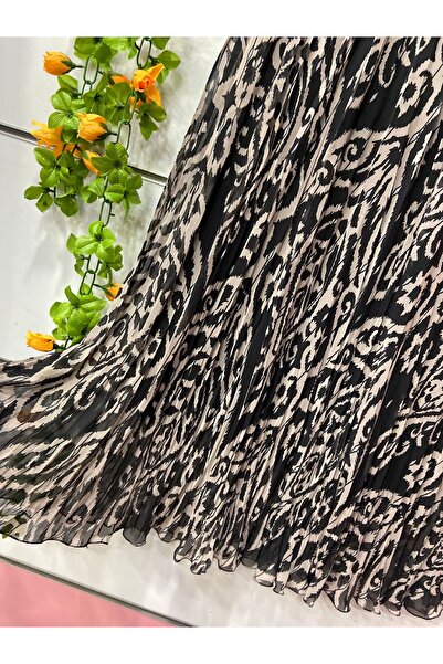 edu collection Ethnic Patterned Chiffon Boho A-Line Skirt with Lining