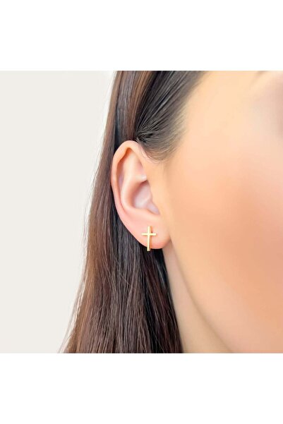 Bijuteria SORELLY Cercei cu cruce din argint placați cu aur