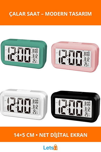 Letsii Şık Tasarım Dijital Masa Üstü Çalar Saat 14x5 cm
