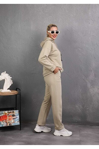 aytenli Hooded ;Stone Embroidered Heart Figured Single Jersey Sports Casual Suit