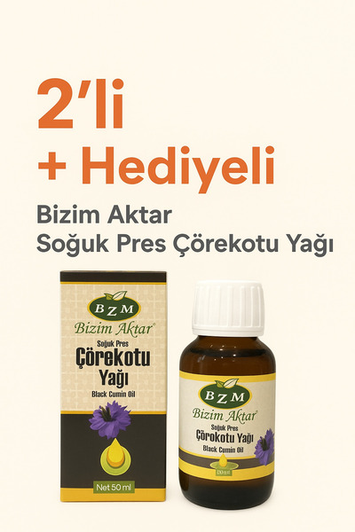 BİZİMAKTAR “Bizim Aktar Çörekotu Yağı Soğuk Pres 2x50 ml +1 Adet Hediye”