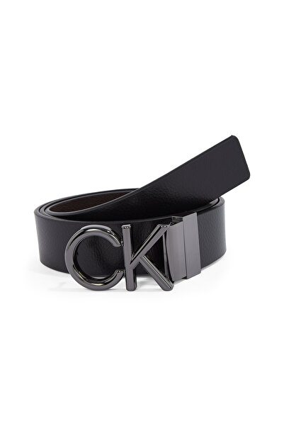 Calvin Klein حزام رجالي أسود من الجلد الناعم بإبزيم أحادي اللون قابل للتعديل ...