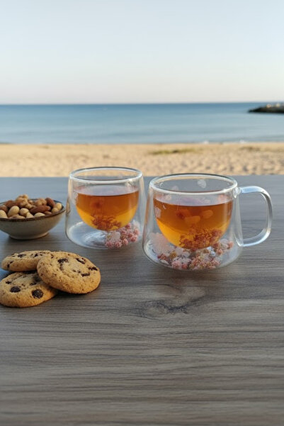 FORSEİ LUCA 200ml Heat-Resistant Borosilicate Double-Walled Flower Cup Floral Coffee Presentation Cup 1 Piece