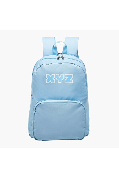 XYZ Logo Print Backpack with Adjustable Straps and Zip Closure - 18 inches