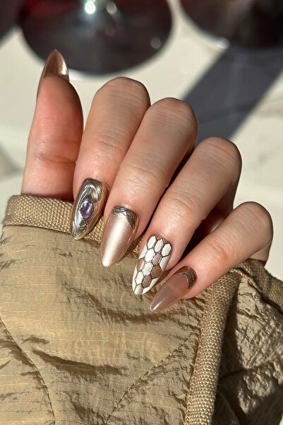 TAKIŞTIR Karışık Renk Jel Tırnak Görünümlü 10'lu Takma Tınak Set (Yapıştırıcılı)