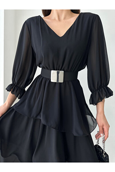 ADAMODA.RO Rochie dama cu accesoriu in talie si volane