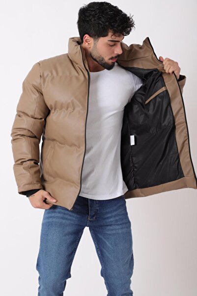 Stilkombin Style Combination Wide Stitching Faux Leather Puffer Coat Pldp 3020_50482