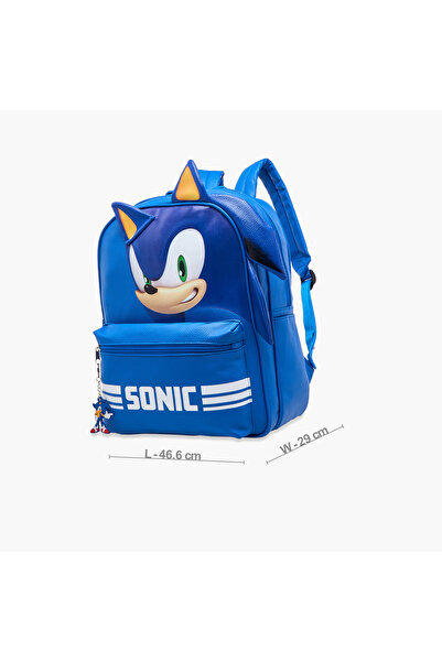 Sonic the Hedgehog Applique Backpack with Adjustable Straps and Zip Closure- 15 inch