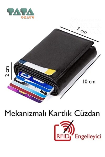 TATA CRAFT Unisex Mechanism Automatic Slide Card Holder Wallet Faux Leather