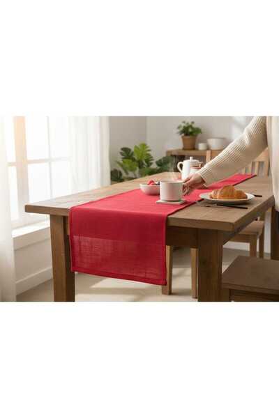 Bohem kutusu مفرش طاولة من قماش الجوت باللون الأحمر