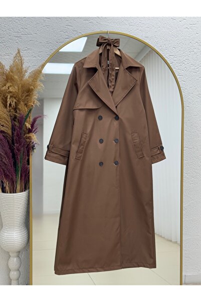 BENAHOLL Μακρύ παλτό με κορδόνια με κουμπιά Doresia-ZŞ6003 Σκούρο καφέ