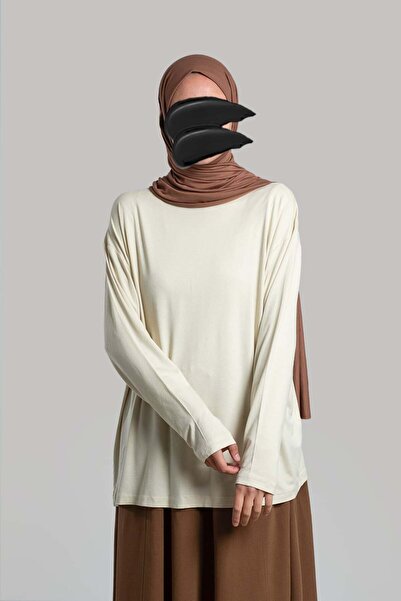 Emare تي شيرت طويل الأكمام ذو لون واحد - بيج