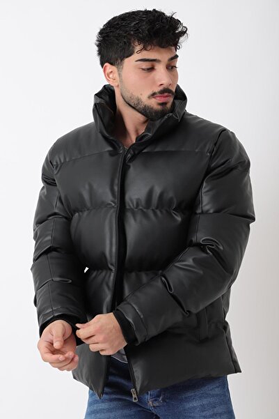 Stilkombin Стильний комбінований пуховик із широкими швами зі штучної шкіри PLDP 3020_50482