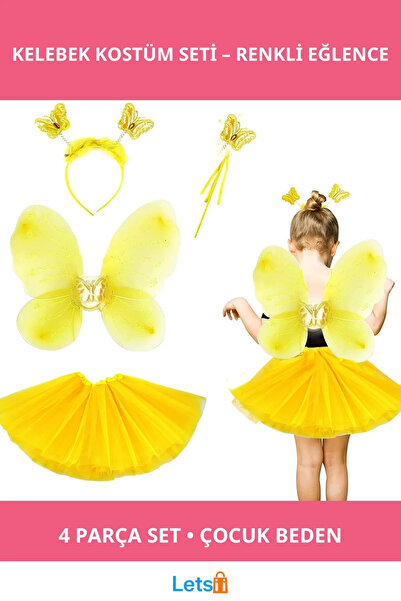 Letsii زي الفراشة الصفراء للأطفال مكون من 4 قطع