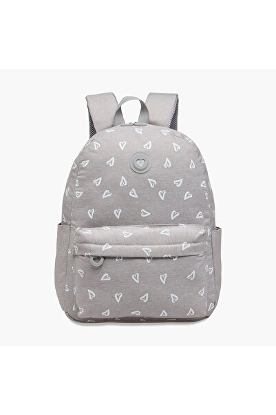 Juniors Heart Print Backpack with Adjustable Straps and Zip Closure - 17 inches