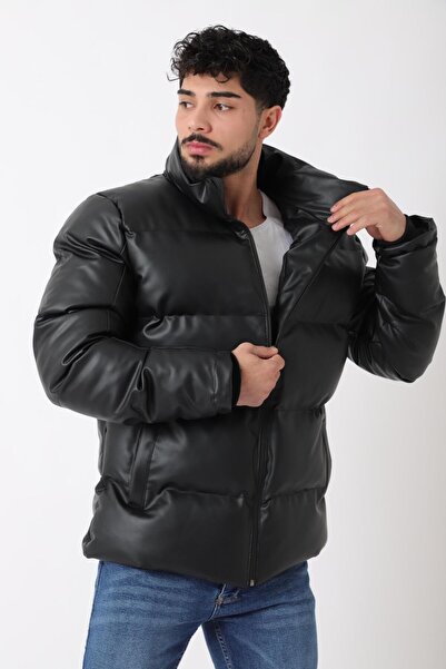Stilkombin Стильний комбінований пуховик із широкими швами зі штучної шкіри PLDP 3020_50482
