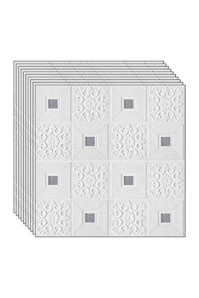 NEXTLY Panouri de perete impermeabile autoadezive 3D, pachet de 10, design modern, alb-argintiu, 70x70 cm