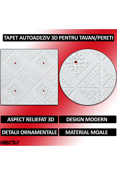 NEXTLY Tapet autoadeziv 3D, rezistent la apă și căldură, 70x70 cm, alb-roșu, set de 20