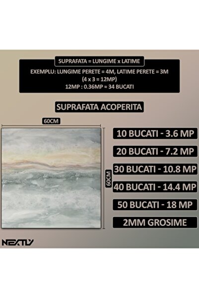 NEXTLY Αυτοκόλλητη ταπετσαρία με εμφάνιση μαρμάρου, αδιάβροχη και ανθεκτική στη θερμότητα, σετ 10 τεμαχίων, 60x60 εκ.