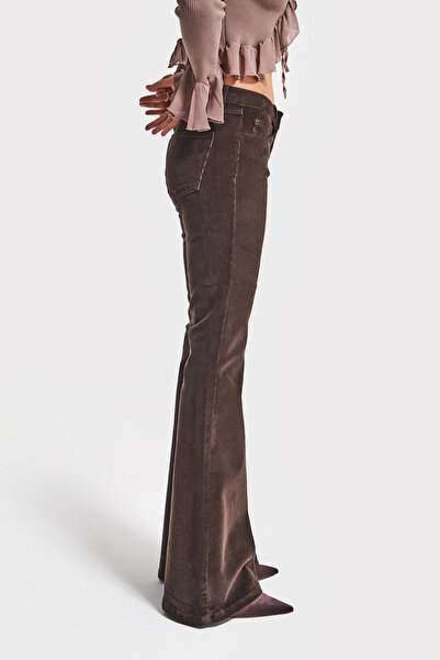 its basic Women Dark Brown 26W5-136 Low Waist Flare Fit Slim F Corded Fabric Velvet Velvet Fabric Pants