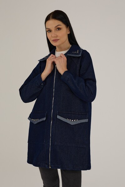 Jupe Kadın Kendinden Simli Taş Detaylı Denim Kap 9275