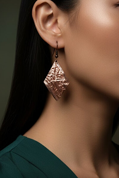 OSMANLI GÜMÜŞ Women's Copper Earrings - Beige Autumn Sparkle Model Copper Women's Earrings