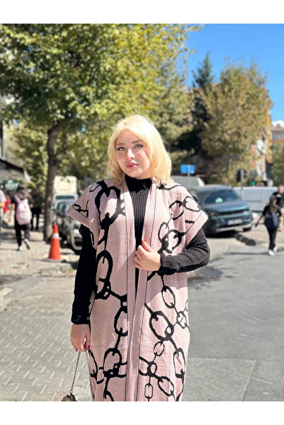 ne lazım bana Cardigan Suit with Black Line Pattern Dress Powder Black