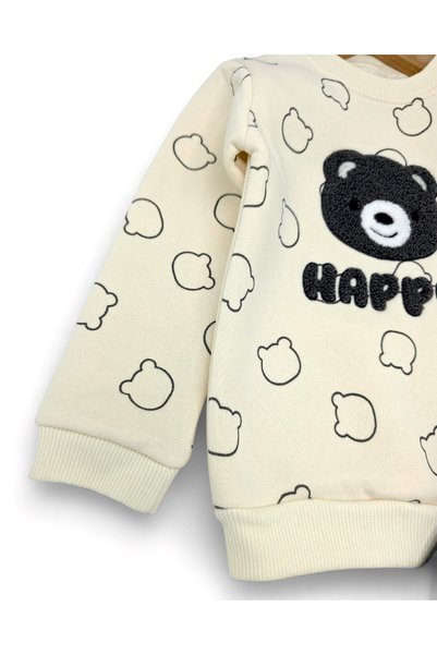 Egelite Baby Boy Winter 3-Thread Fleece-Lined Teddy Bear Embroidered B Printed Stylish Top and Bottom Set, 6-9-12-18-24 Months /