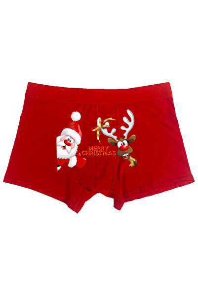 TexKid Fun Men's Boxer with Merry Christmas Written on It, Featuring Santa Claus and Deer Design