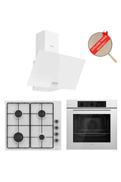 Ferre FlowArt Dolce Beyaz Ankastre Set ( D087 + EL066 EMAYE OCAK + QBL62CB )