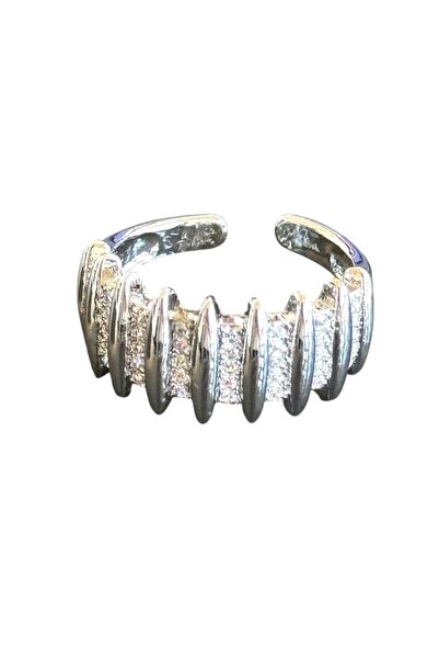 TAKIŞTIR Silver Color Stone Detailed Adjustable Steel Ring