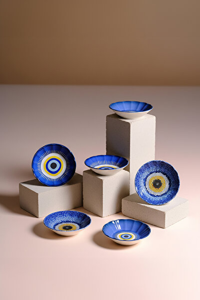 Fecra Acem 6'lı Nazarı Çay Tabağı Seti Karma