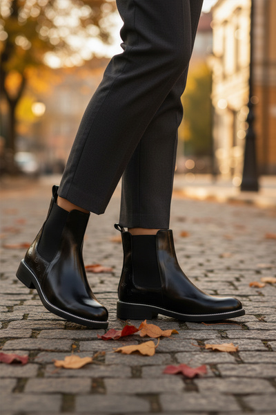 Pierre Cardin حذاء نسائي أسود لامع مع فرو داخلي PC-55086 Z