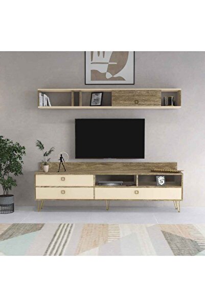 Stylish Home Modern Beige and Wooden Table Set - SH49