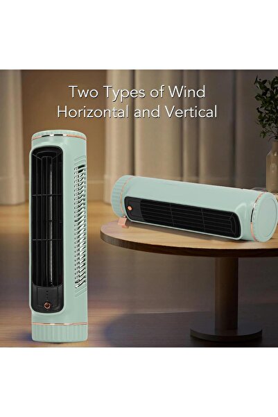 RADIOTRONICS Tower Fan, 10 inch Desktop Bladeless Fan, 3 Speeds, 1200mAh Rechargeable (Green)