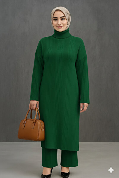 Sonbaharmoda Women's Two-Piece Knitwear Set | High-Necked Long Tunic & Pants Set | High Quality