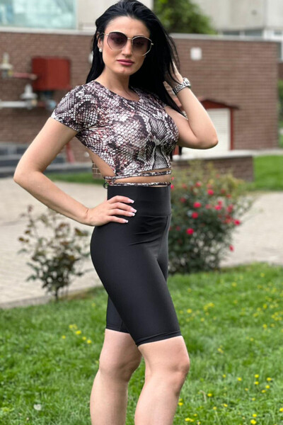 FashionForYou Lindy Crop Top, Backless and Drawstring, Snake, XS