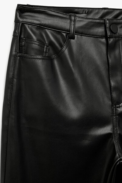 Koton Kadın X Sibil Çetinkaya - Cepli Düz Paça Suni Deri Pantolon 6WAK40175PW