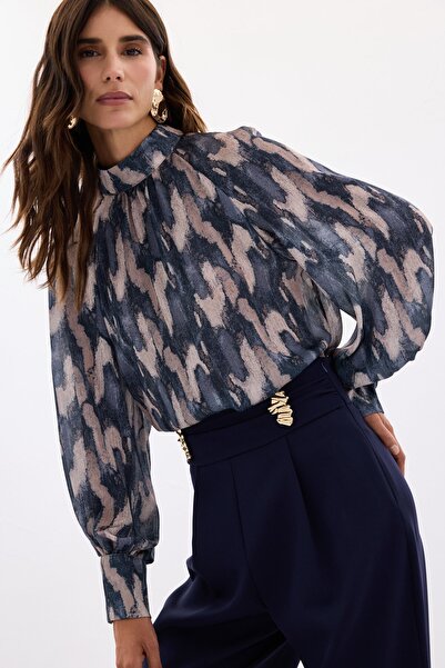 Sateen Блуза с мотиви - тъмно синьо