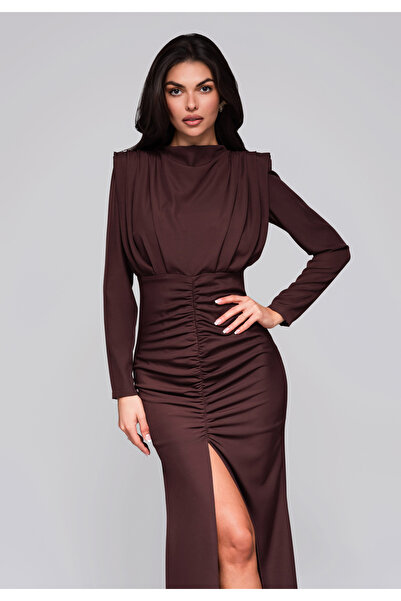 OMBRE Večerní šaty LA-OM-DLR024 - hnědé