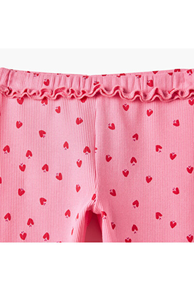 Juniors All-Over Heart Print Leggings with Lettuce Trim