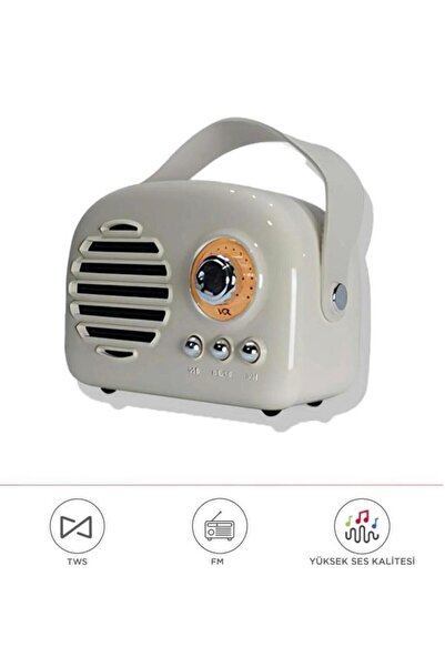 LEVONG LE-1682 Krem Mini Nostaljik Görünüm Taşınabilir Bluetooth Hoparlör Min...