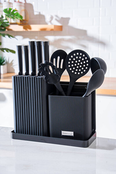 ACAR Cooper 14 Parça Standlı Kesme Tahtası Servis Ve Bıçak Seti