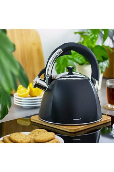 Klausberg Fierbător tradițional cu fluier fabricat din inox, ceainic 3 litri, 15-25 cm, negru,