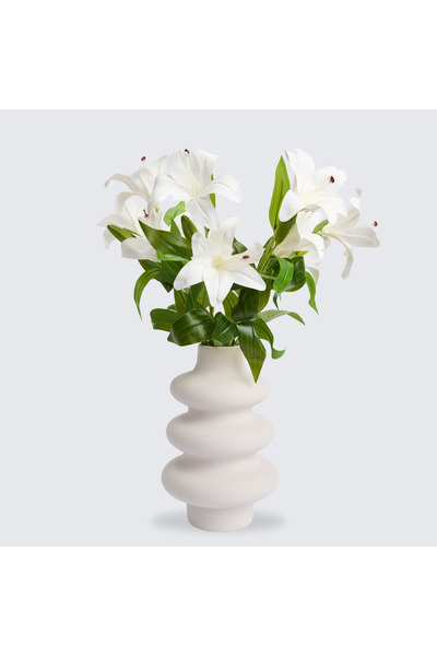 Artificiale Rolio Buchet Crini Artificiali 3D cu 2 Flori - 1, 3 sau 5 Fire, Roz sau Alb, 58 cm - Alb, 3 Fire